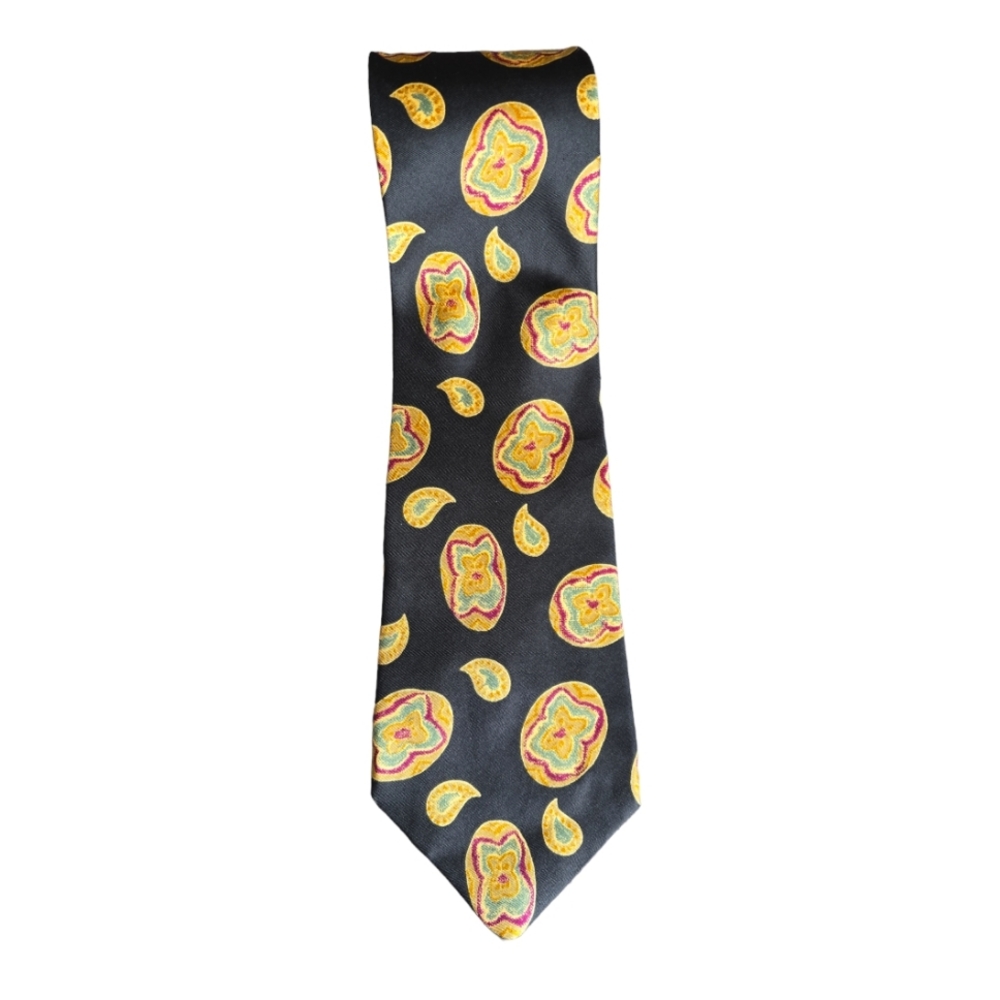 Crones 100% Italian Silk Black and Gold Mens Tie